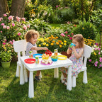 Costzon Kids Table and Chairs, 3 Piece Plastic Easy Clean Children Activity Desk for Reading, Drawing, Snack Time, Arts Crafts, Preschool, Kindergarten & Playroom, Toddler Table and Chair Set (White)