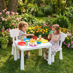 Costzon Kids Table and Chairs, 3 Piece Plastic Easy Clean Children Activity Desk for Reading, Drawing, Snack Time, Arts Crafts, Preschool, Kindergarten & Playroom, Toddler Table and Chair Set (White)