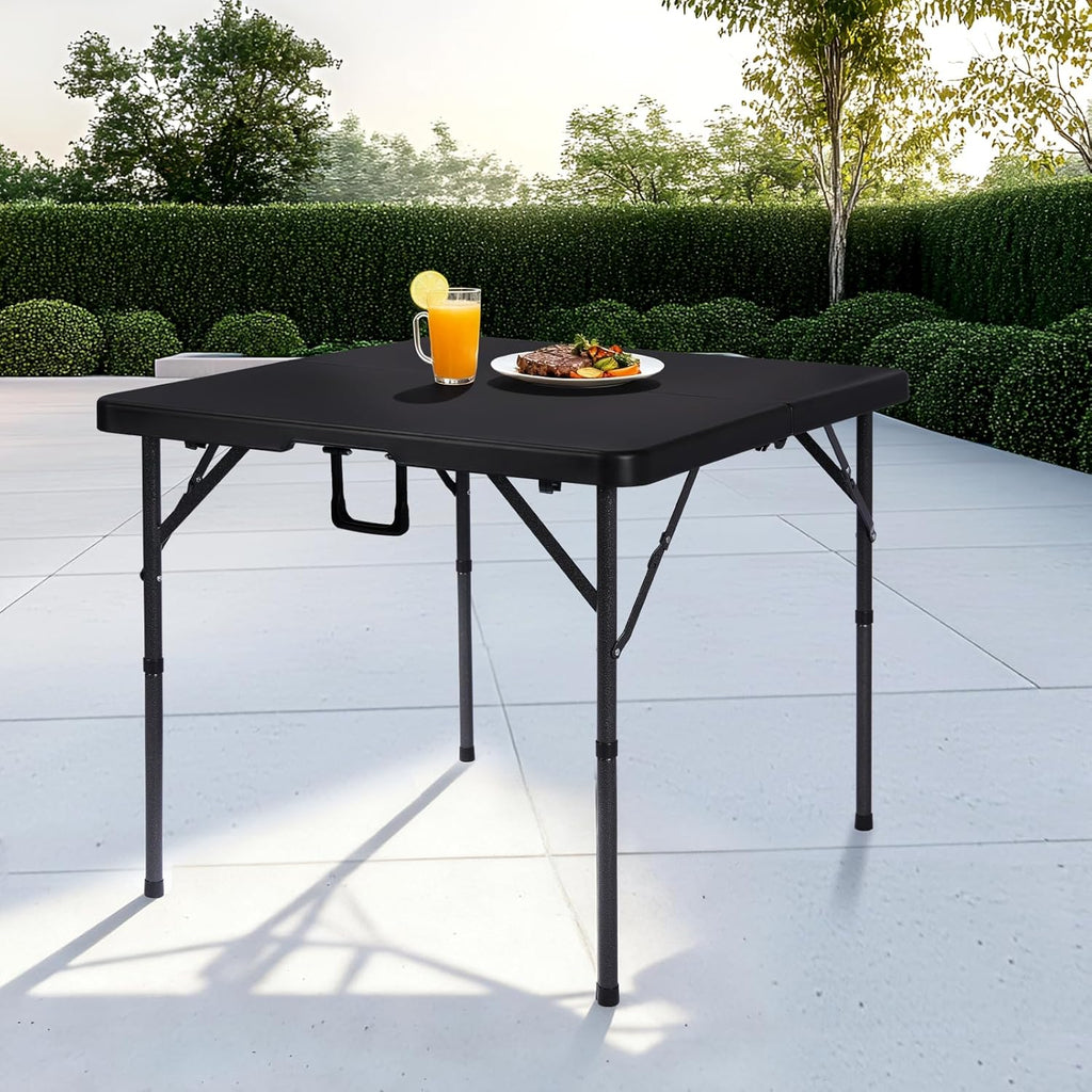pollilar 34" Folding Card Table Square Foldable Table Plastic Portable with Detachable Legs, Dual Height Adjustable, Heavy-Duty Indoor Outdoor Dining, Game, Picnic, Mahjong Tables-Black