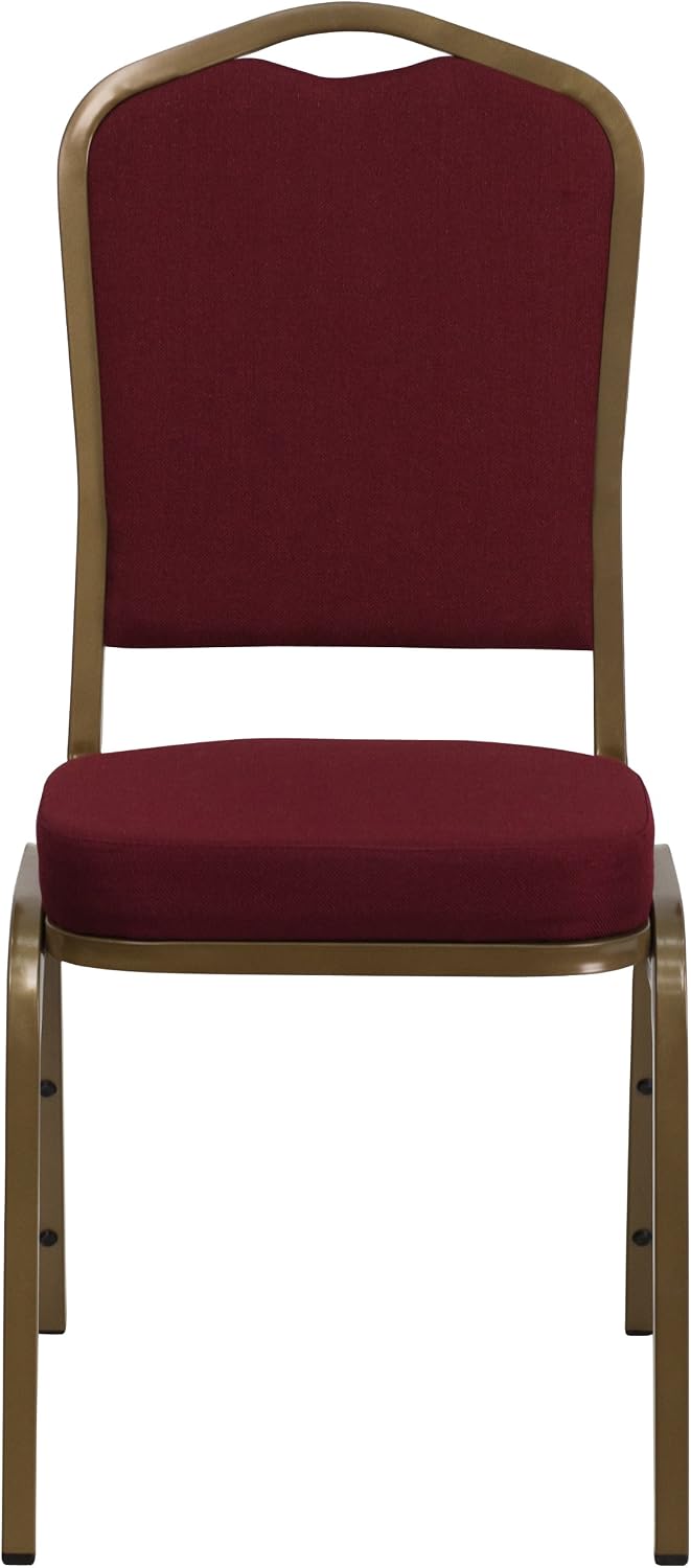 BizChair Crown Back Stacking Banquet Chair in Burgundy Fabric - Gold Frame