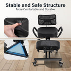 Ergonomic Kneeling Chair with Back Support, Height Adjustable Office Stool, Thick Memory Foam Cushions, Brake Casters Desk Chair for Home Office, Posture Correcting Kneeling Stool for Back Pain Relief