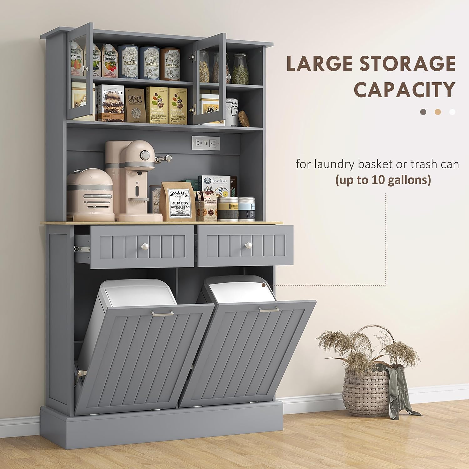 39.4" D*13.8" W*67.7" H Freestanding Kitchen Pantry with 2 Drawers, 2 Shelves, Top French Door & Lower Double Door, Rectangular Storage Cabinet, for Living Room, Dining Room, Gray