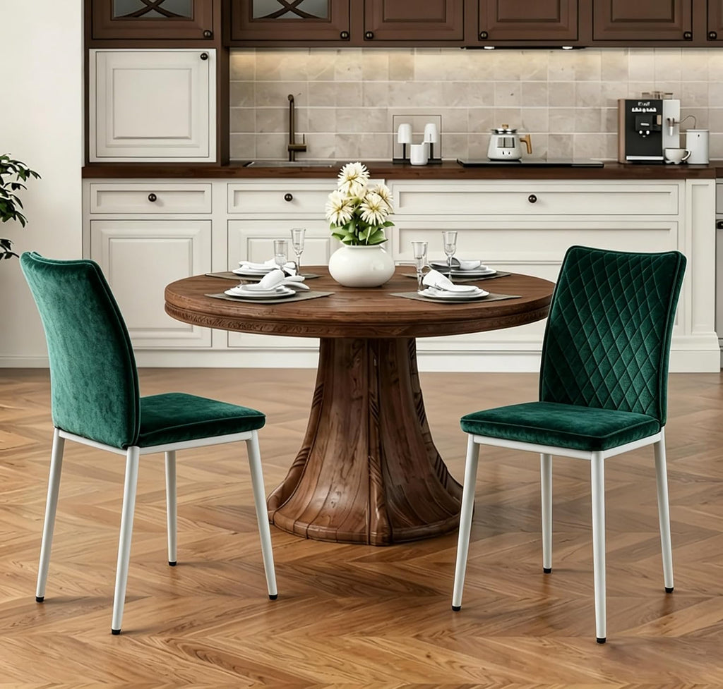 Lightdot Dining Chairs Set of 2, Accent Parsons Diner Chair Upholstered Fabric Stylish Kitchen Chairs with Metal Legs and Padded Seat for Dining Room, Vanity, Living Room, Bedroom Office,Green