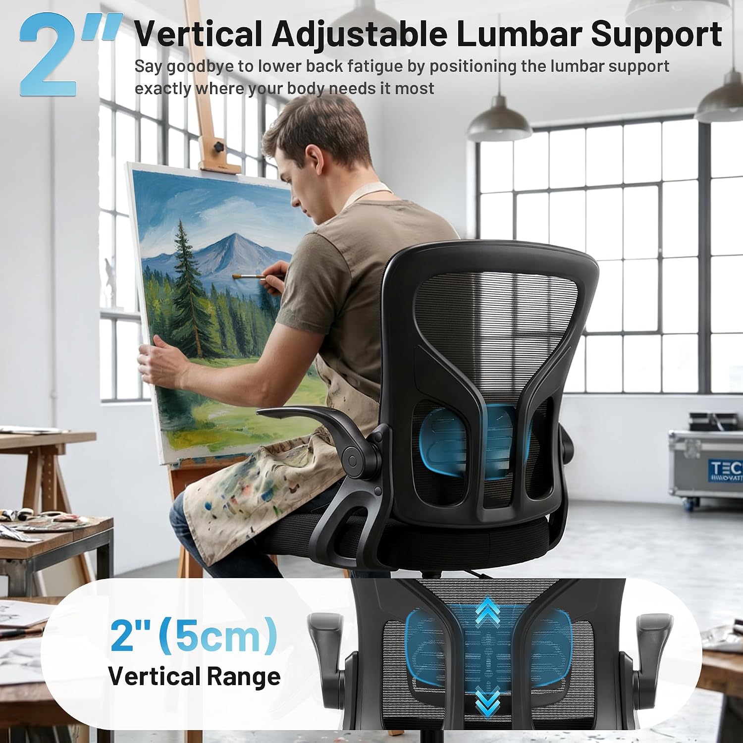 Drafting Chair for Standing Desk, Tall Office Chair with 22"-30" Seat Height &7" Lift Footrest Ring, Ergonomic Executive Mesh Computer Counter Stool with Lumbar Support &Flip-up Arms for Artist