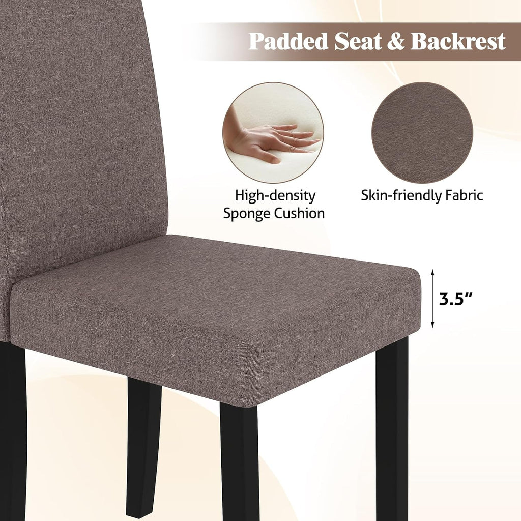 GOFLAME Upholstered Dining Chairs Set of 2, Fabric Kitchen Chairs with Padded Seat, Tilt Backrest, Rubber Wood Legs, Armless Side Chairs for Dining Room, Living Room, Restaurant, Brown