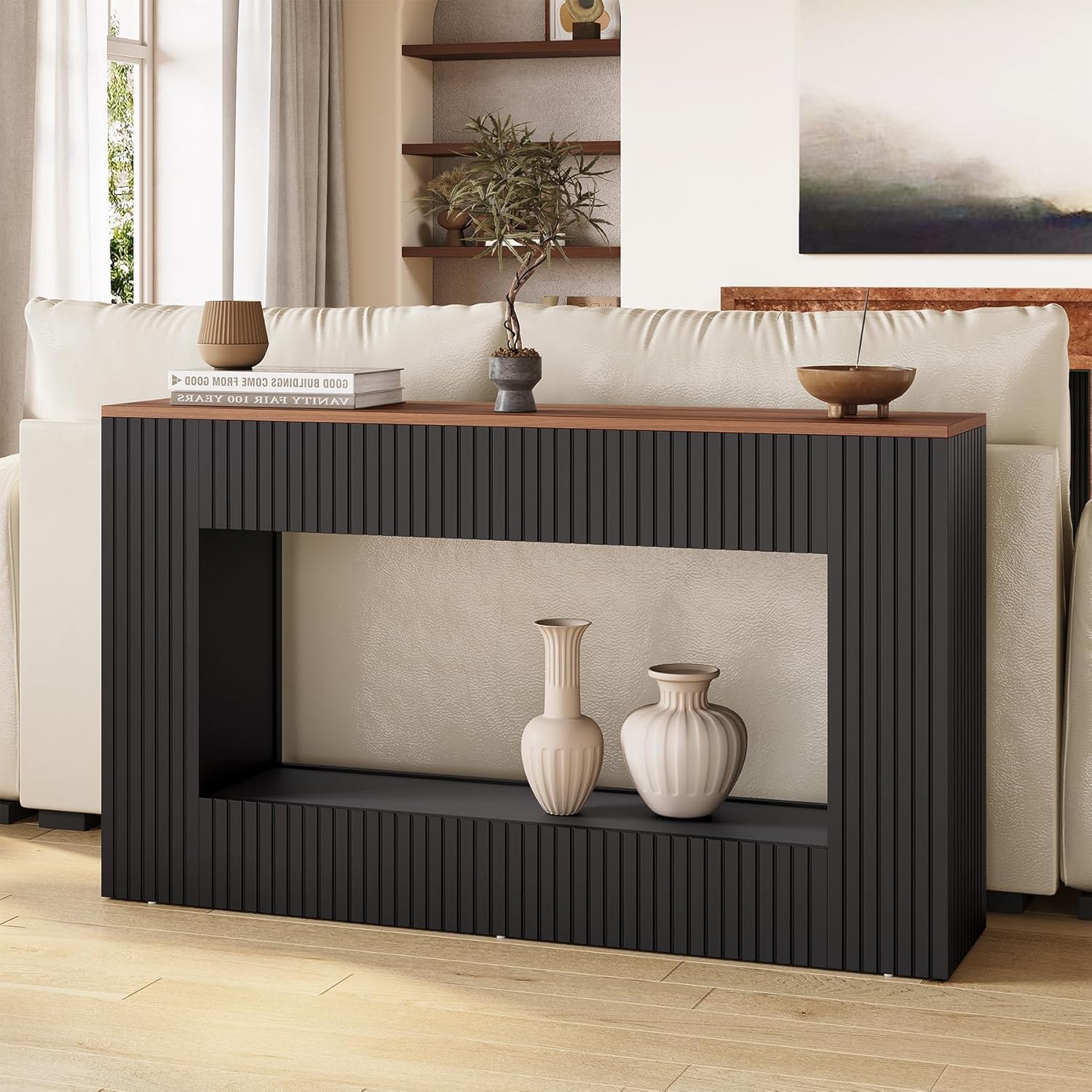 LITTLE TREE Black Console Table for Entryway, 55 Inch Long Narrow Farmhouse Sofa Table with Storage for Living Room, Hallway, Entry, Behind Couch, Entrance, Foyer