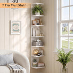7-Tier Floating Shelves for Wall, Corner Shelf with LED Lights Lack Shelf for Home Organizer Display, Space-Saving, for Kitchen, Living Room, Bedroom, Modern, White