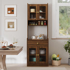71" H Kitchen Pantry Cabinet with Doors and Drawers, Hutch Cabinets with Storage for Dining Room, Freestanding Buffet Sideboard Coffee Bar Cabinet, Retro Walnut
