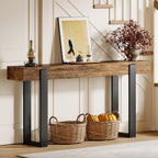 Tribesigns 63-Inch Long Console Table, Solid Wood Sofa Table Behind The Couch with Metal Support, Farmhouse Entryway Furniture for Entrance, Hallway, Living Room, Rustic Brown & Black