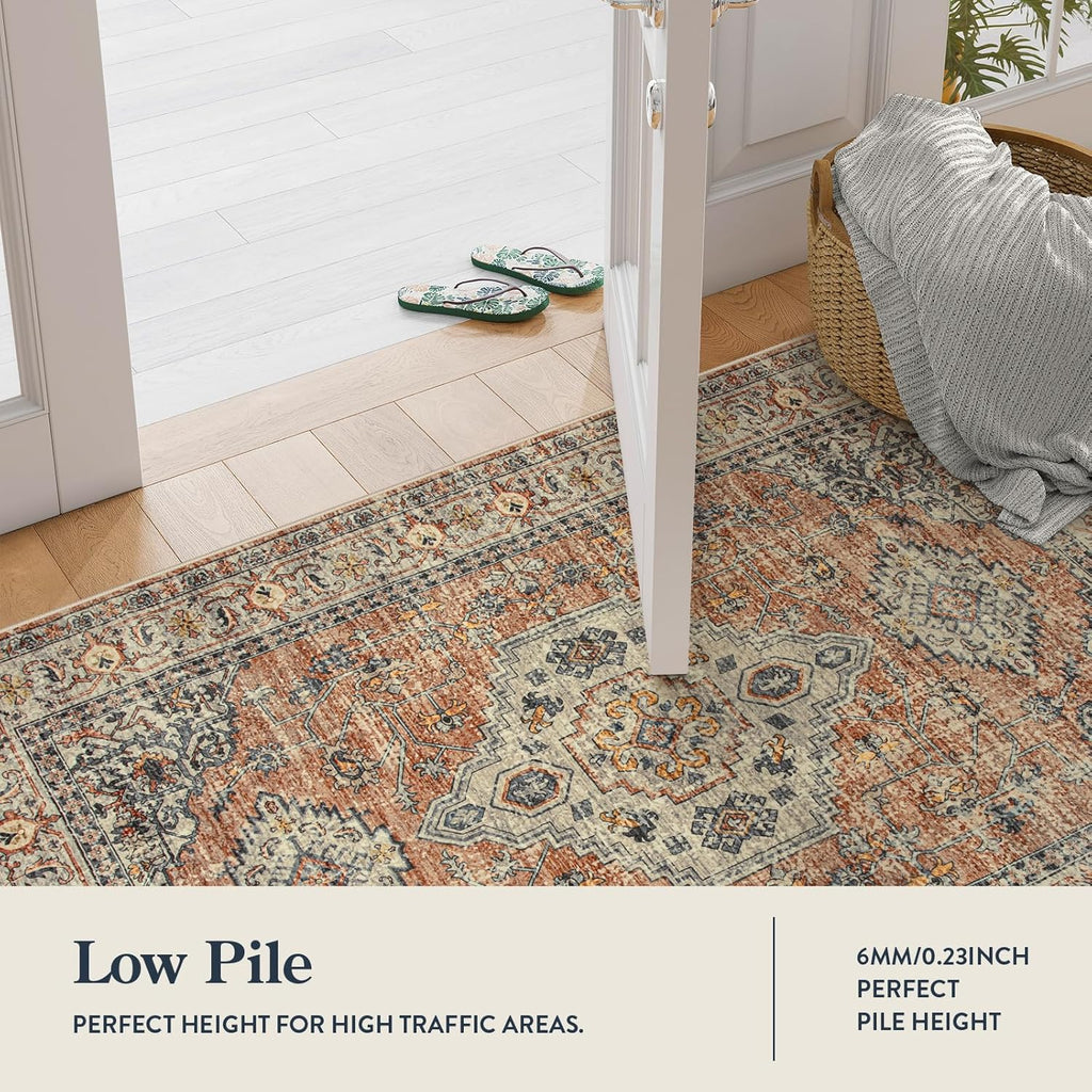 Lahome Oriental Kitchen Runners for Hallways, 2.5x10 Washable Runner Rug Non Slip, Soft Hallway Rug Distressed Ultra-Thin Long Carpet for Bathroom Entryway ‎Bedroom Eleanor, Peach/Orange