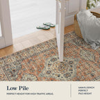 Lahome Oriental Kitchen Runners for Hallways, 2.5x10 Washable Runner Rug Non Slip, Soft Hallway Rug Distressed Ultra-Thin Long Carpet for Bathroom Entryway ‎Bedroom Eleanor, Peach/Orange