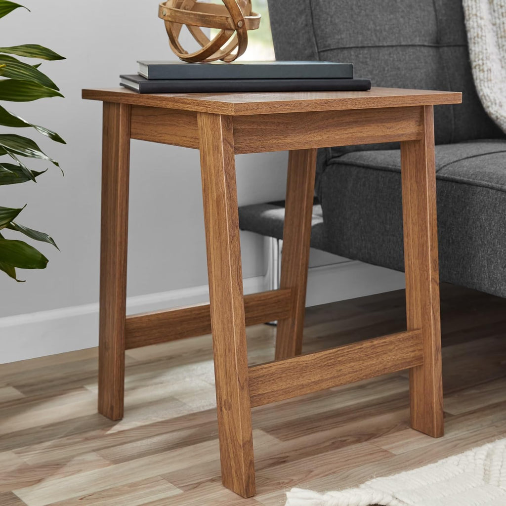 Small Square Premium Wood Side Table - Sturdy Space-Saving Walnut Finish End Table for Living Room Bedroom Sofa Bedside Balcony Home Office