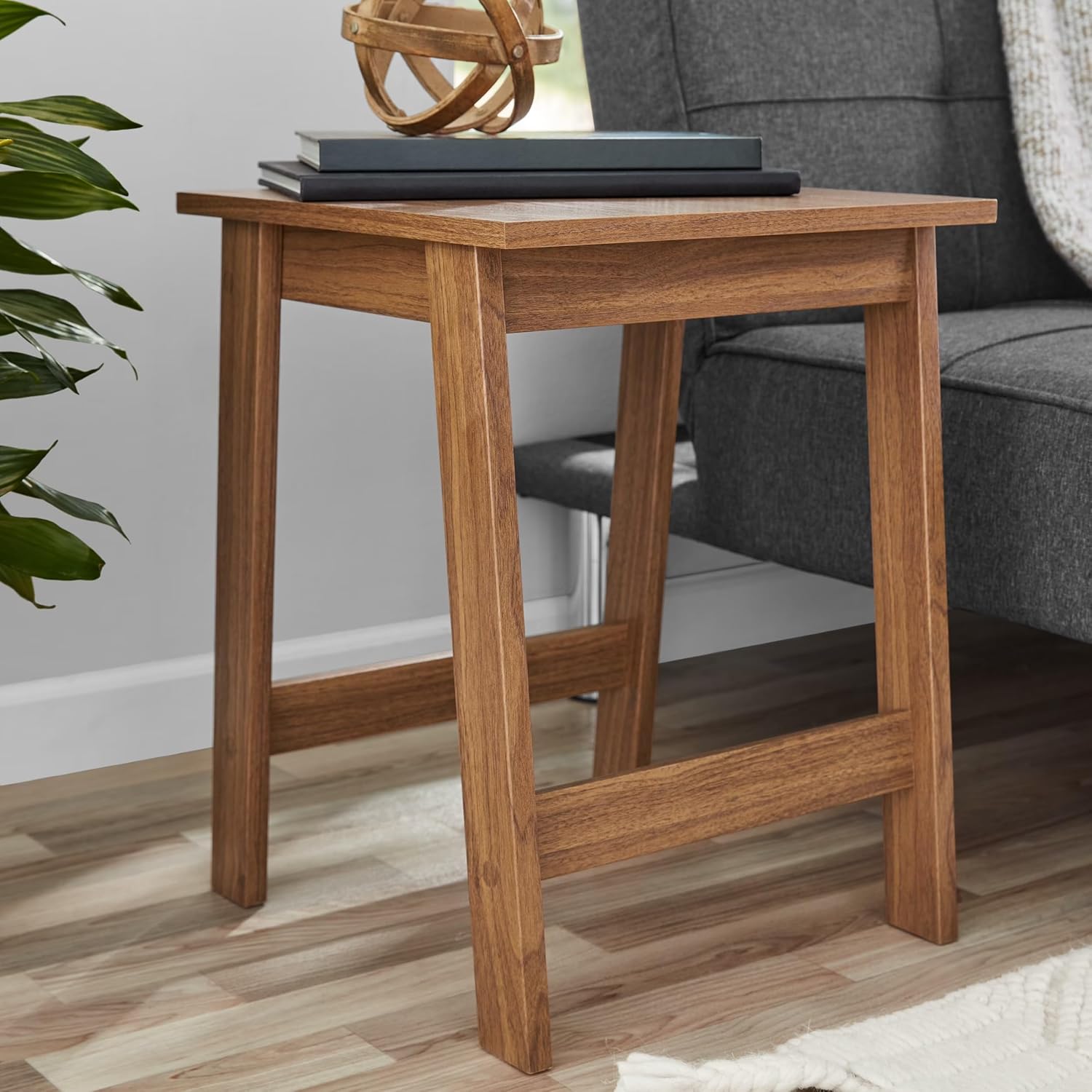Small Square Premium Wood Side Table - Sturdy Space-Saving Walnut Finish End Table for Living Room Bedroom Sofa Bedside Balcony Home Office