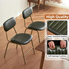 Mid Century Modern Dining Chairs Set of 2, Retro Chair with Faux Leather Upholstered Seat & Vintage Distressing Metal Legs & Leg Protectors for Kitchen Dining Room (Dark Green,Assemble)