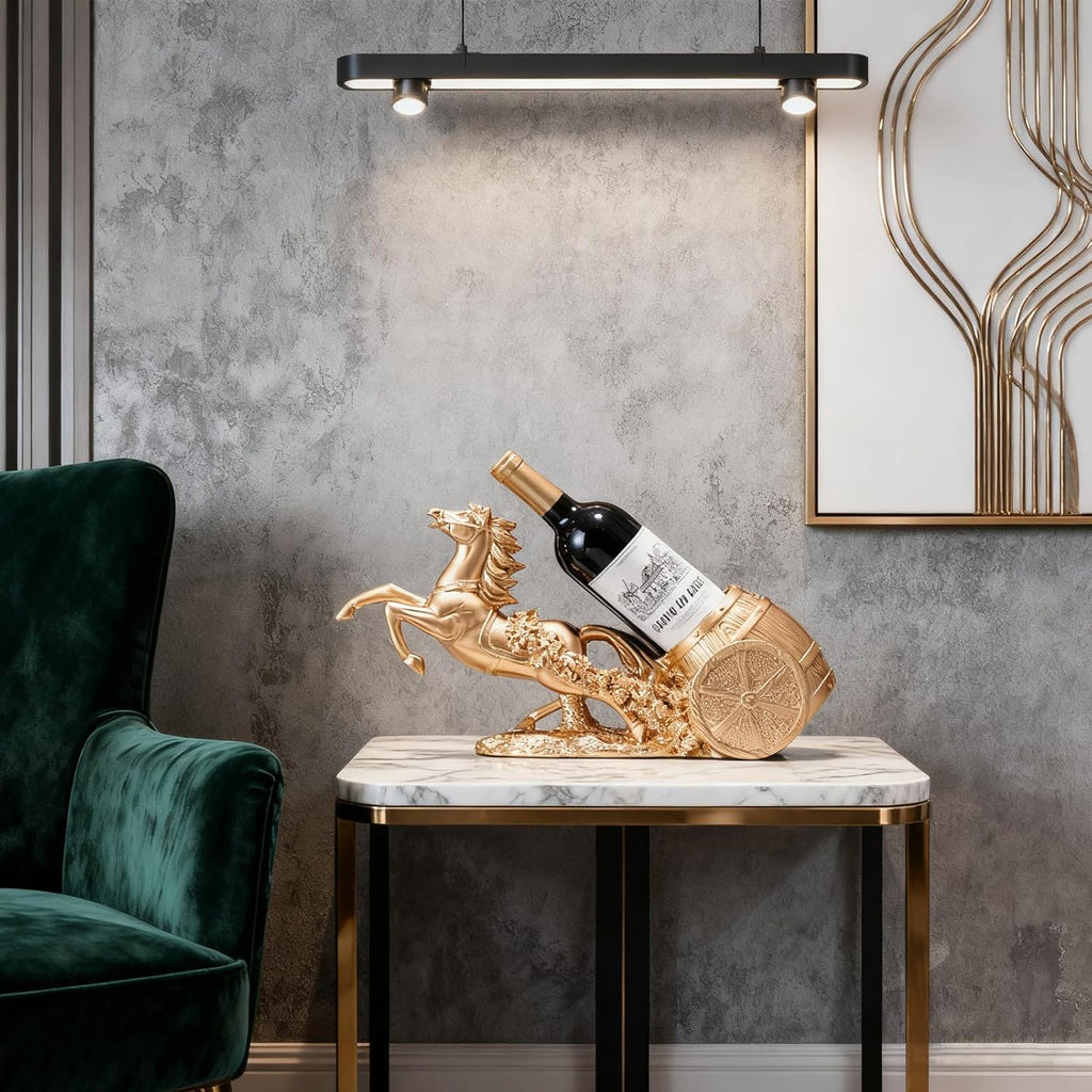 Horse Wine Bottle Holder,Decorative Wine Bottle Display,17.3x8.6x5.5in,Gold | Resin Sculpture Wine Racks Figurines for Kitchen/Cellar/Bar Decor Organizer,Year of the Horse 2026 Gifts for Housewarming