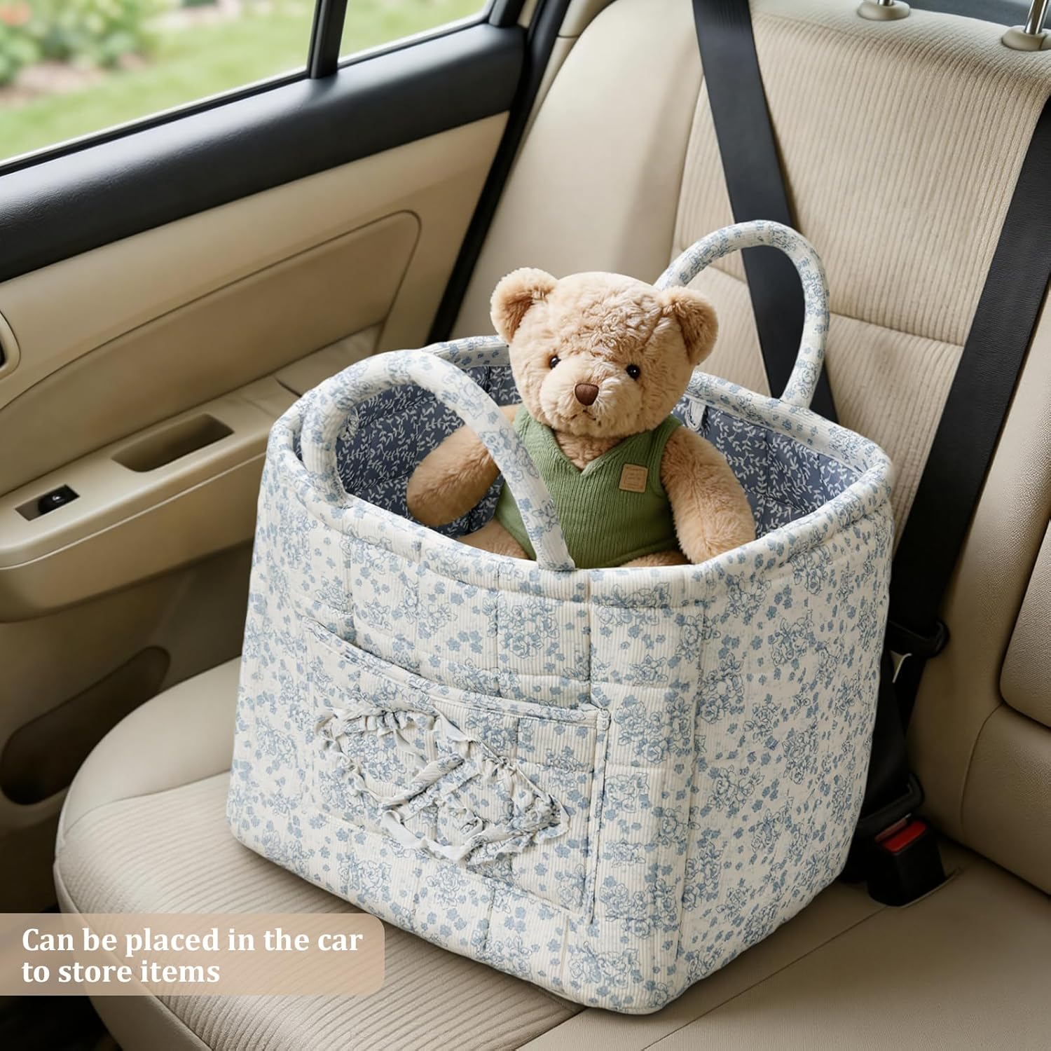 Floral Fabric Storage Basket Car Interior Storage Basket Underwear Sundries Laundry Baskets Supplies Home Organizer Bag (blue 3)