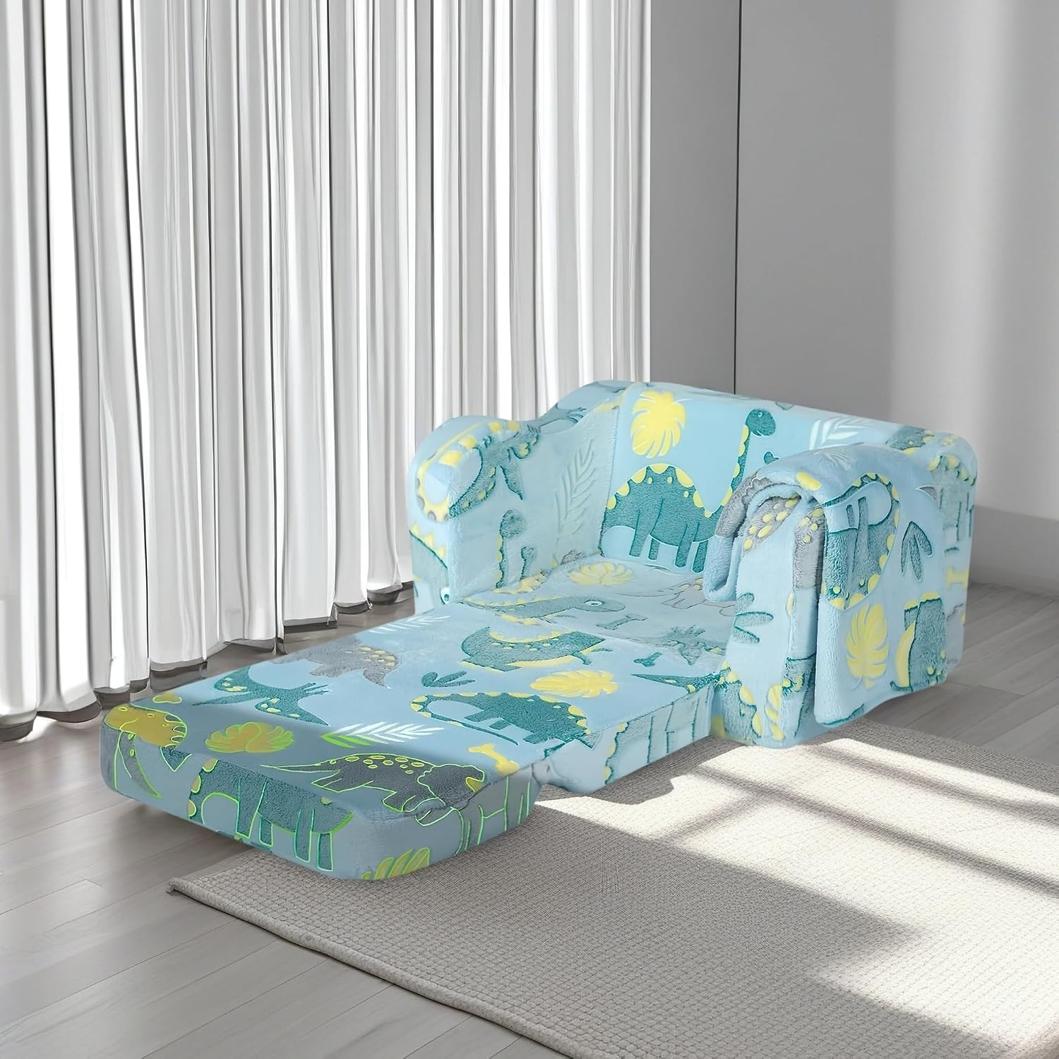 Blue Modular Toddler Sofa Chair, Couch With Side Pockets For Boys & Girls | Convertible Recliner Sofa | High-Density Foam | Night Glow Design | Side Pocket & Detachable Washable Cover | No Assembly