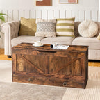 HOOBRO Storage Chest, 39.3" Toy Chest with Drawer, Wooden Storage Bench, Sturdy Entryway Bench Supports 220 lb, Shoe Bench, Safety Hinge, U-Shaped Opening, Easy Assembly, Rustic Brown FG710CW01G2
