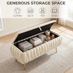 Bench for Entryway 41.3", Bedroom Benches for Foot of Bed, Ottoman with Storage for Bedroom, Upholstered Rectangular Ottoman for Living Room, Entryway, Holds up to 450 lb (White)