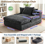 Vipbear Premium 69" Oversized Chaise Lounge Chair Indoor, Corduroy Cloud Boneless Sofa Bed Couch with Pillows&Wide Armrests for Living Room, Gray