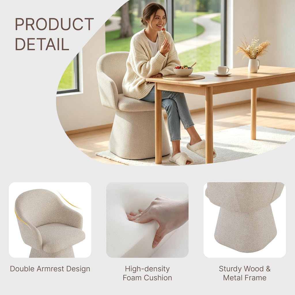 KISLOT Swivel Dining Chairs Set of 2, Upholstered Modern Barrel Dining Chairs with 360° Swivel Base, Chenille Velvet Fabric Accent Kitchen Chairs with Arms, Padded Dining Room Chairs, Sand