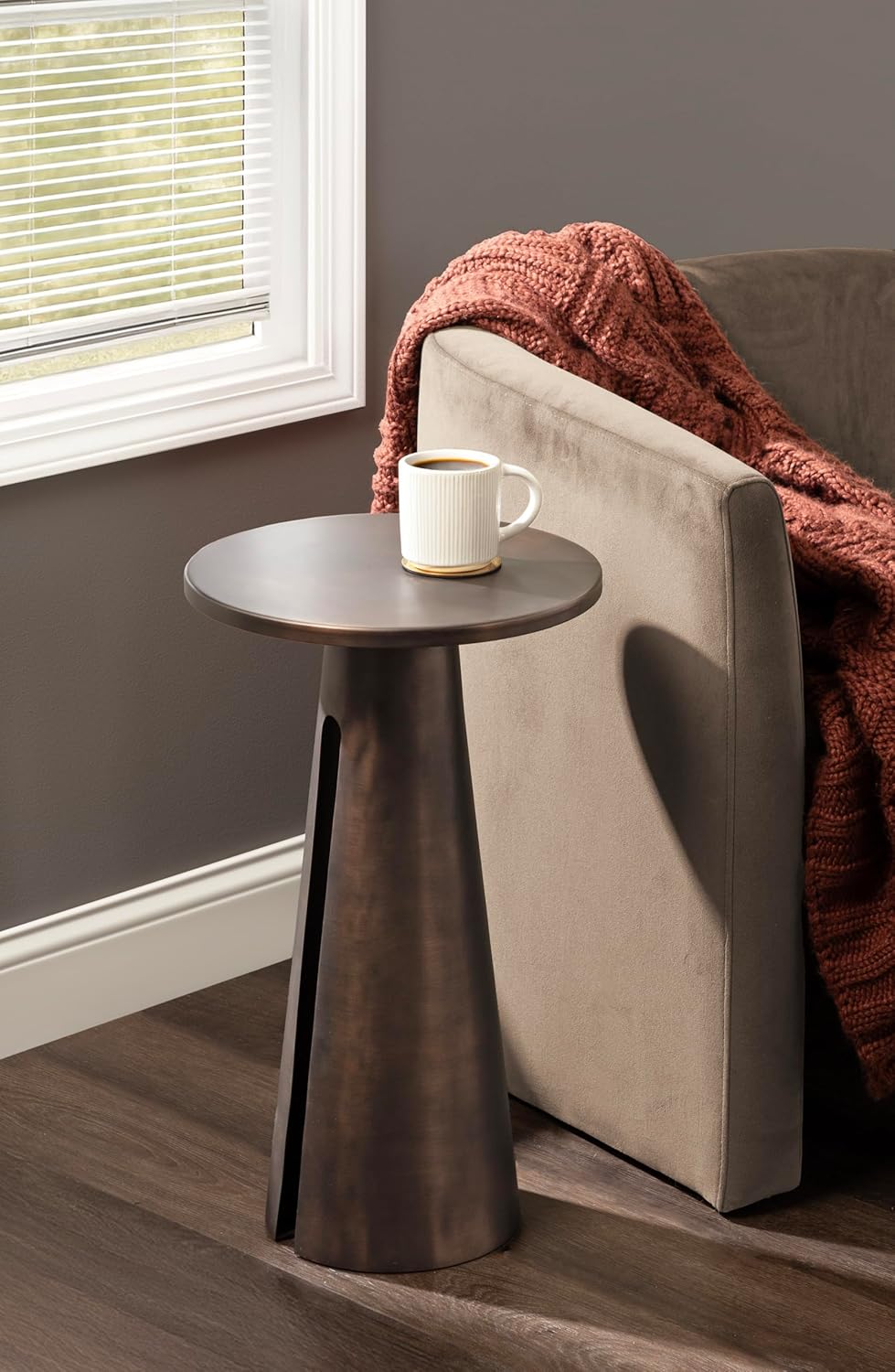 Kate and Laurel Picard Modern Metal Round Side Table, 14 x 14 x 24, Bronze, Sculptural Circle End Table for Use as Unique Bedroom Nightstand or Pedestal Martini Table
