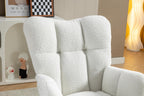 Modern Nursery Rocking Chair Teddy Upholstered, Comfy Glider Rocker with Retractable Footrest Armchair Padded Seat Reading Chair, Accent Side Chair for Living Room Bedroom Offices (Ivory-2)