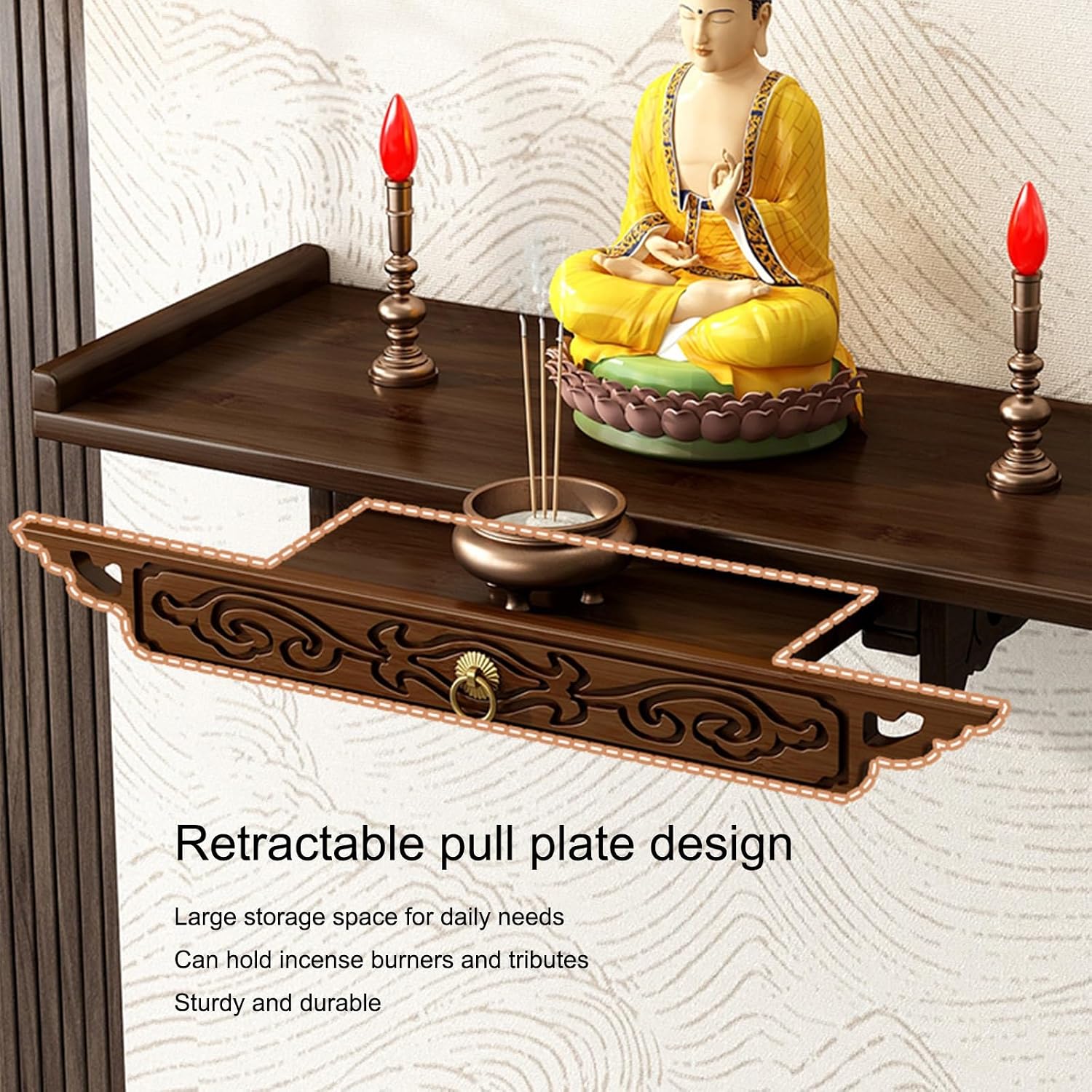 Altar Table, Wall-Mounted Personal Shrine Altar Table, Buddha Niche, Buddha Shelf Statue Stand, Spiritual Activities, Used to Place Photos, Souvenirs etc(66 * 26cm/26 * 10.2in)