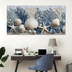 llribbons Coastal Seashell Canvas Wall Art Living Room Bathroom Decor Starfish Coral Seascape Painting Modern Ocean Artwork Prints for Bedroom Beach House Home Decoration Ready to Hang 12" x 24"