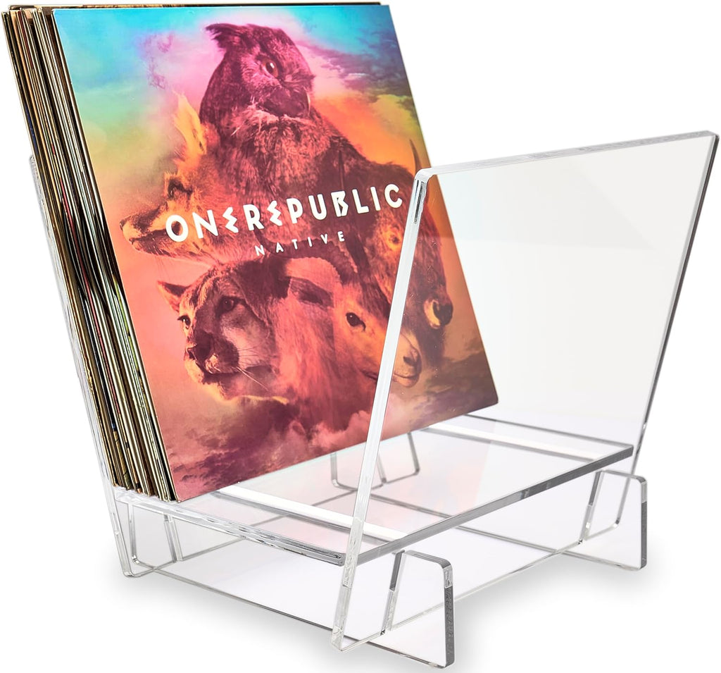 Honygebia Acrylic Vinyl Record Holder - Clear Record Album Holder, V-Shaped Vinyl Record Storage Racks, Album Holders for Vinyl Records, Shelf for Storing Collection of 40 Premium LPs