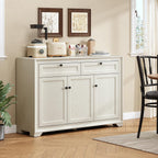 ONBRILL 48 Inches Sideboard Buffet Cabinet with Storage, Farmhouse Sideboard with 2 Drawers and 3 Doors, Wood Coffee Bar Cabinet with Adjustable Shelves for Living Room, Kitchen, Hallway, White