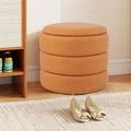 DAGONHIL Round Ottoman with Storage, PU Leather Footrest, Hidden Storage Ottoman Stool,Vanity Stool for Bedroom, Living Room, Entryway, Brown