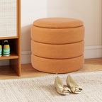 DAGONHIL Round Ottoman with Storage, PU Leather Footrest, Hidden Storage Ottoman Stool,Vanity Stool for Bedroom, Living Room, Entryway, Brown