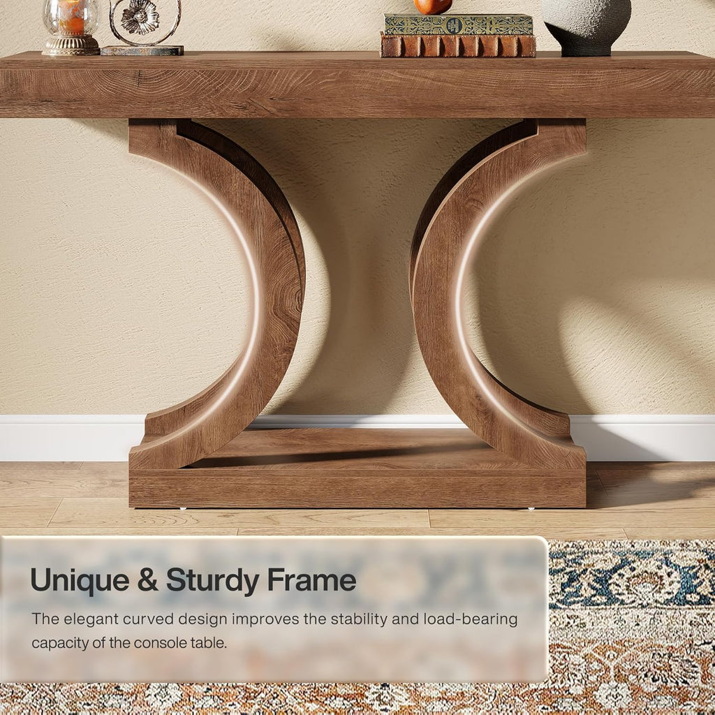 Tribesigns 43.31-Inch Farmhouse Console Table for Entryway, Unique Narrow Sofa Table Behind the Couch with Curved Legs for Living Room, Hallway, Foyer, Entrance, Rustic Brown