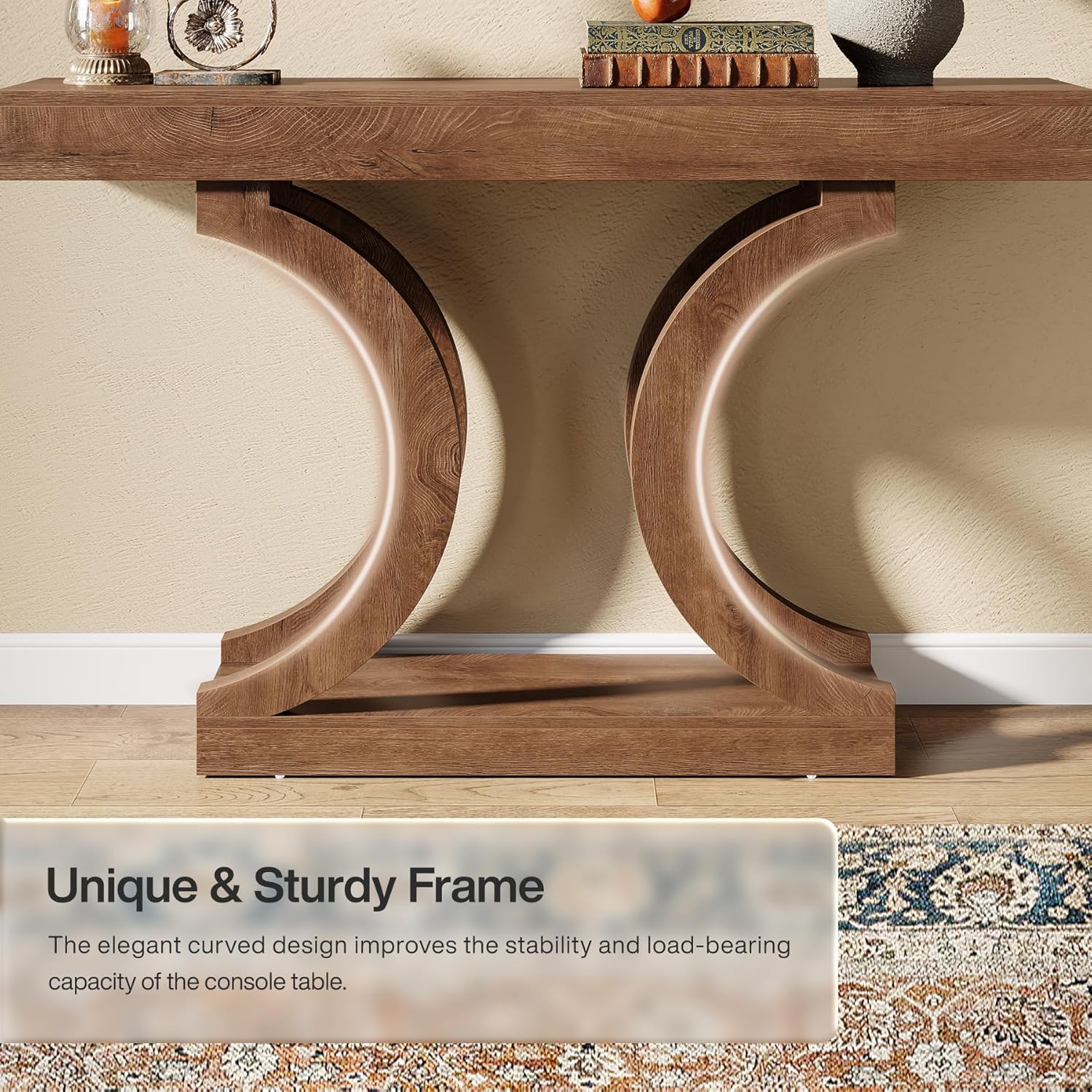 Tribesigns 43.31-Inch Farmhouse Console Table for Entryway, Unique Narrow Sofa Table Behind the Couch with Curved Legs for Living Room, Hallway, Foyer, Entrance, Rustic Brown
