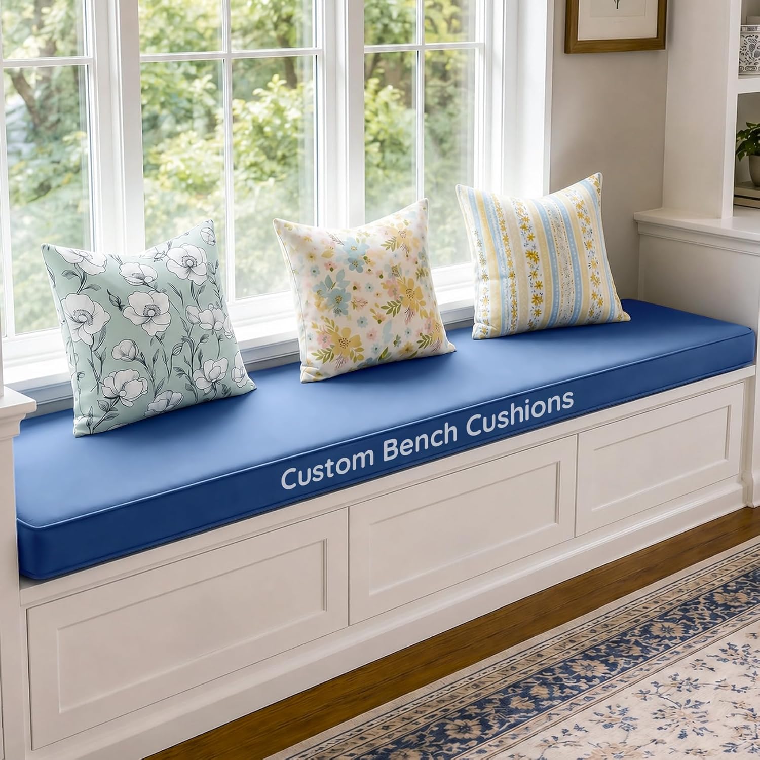Custom Size Bench Cushion, Made-to-Measure Indoor/Outdoor Seat Cushion – Waterproof & Breathable, High-Density Foam, Removable Washable Cover for Window Seat, Patio, Entryway