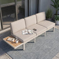 3-Seat Modular Aluminum Outdoor Sofa, Adjustable Reclining Design with Removable Side Table, All-Weather Patio Furniture Set with Water-Resistant Cushions for Backyard Poolside, Beige