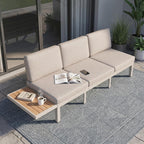 3-Seat Modular Aluminum Outdoor Sofa, Adjustable Reclining Design with Removable Side Table, All-Weather Patio Furniture Set with Water-Resistant Cushions for Backyard Poolside, Beige