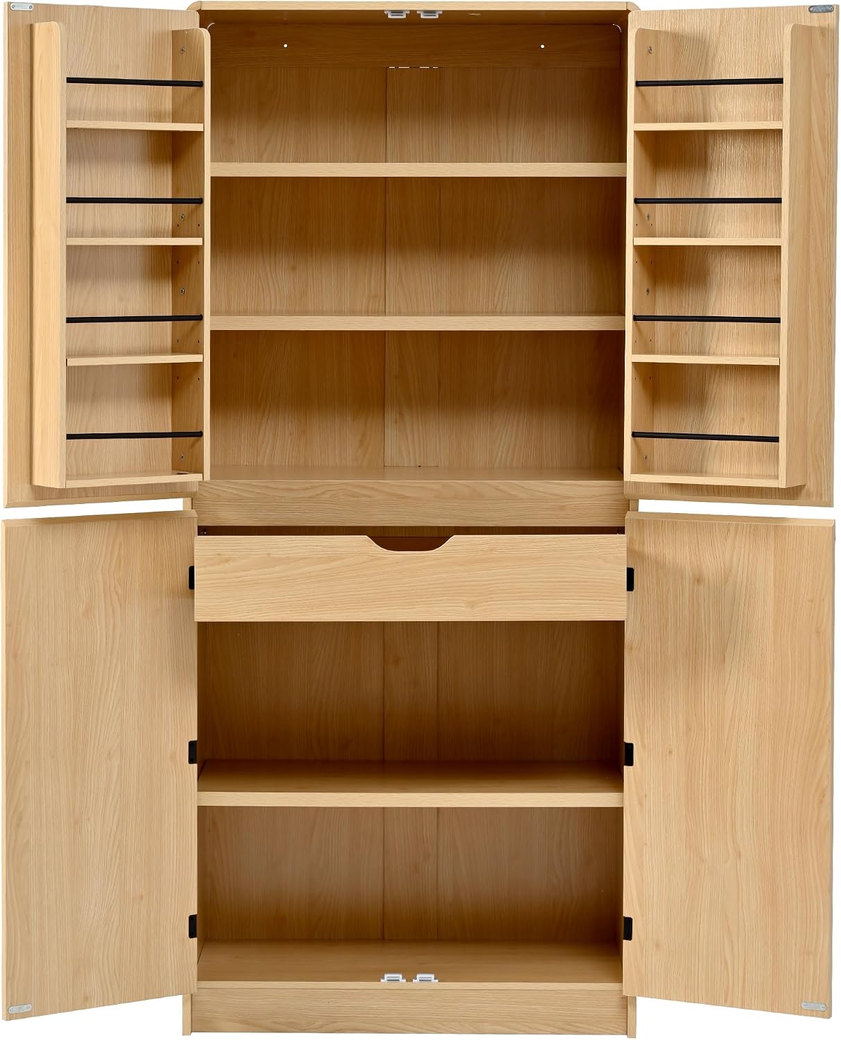 72" Tall Farmhouse Kitchen Pantry Cabinet with 8 Door Shelves,Curved Design Storage Cupboard with 3 Adjustable Shelves,Hidden Drawer,for Kitchen,Dining & Bathroom (Natural/H)