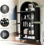 71” Tall Arched Kitchen Pantry Cabinet, Modern Farmhouse Hutch Storage Cabinets with Large Drawer and Glass Doors for Kitchen, Dining Room, Living Room, Black