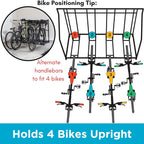 BIRDROCK HOME Bike Rack Garage Storage Floor Stand - Freestanding Organizer for Outdoor Yard - Upright Wall Mount for Scooters, Rakes, Motorcycles, Hoverboards, Gloves - Holds 4 Bicycle - Black
