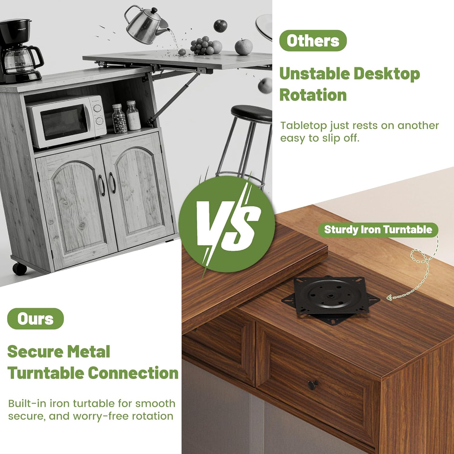 69" Kitchen Island with 360° Rotating Table, Bluetooth Speakers, LED Lighting, Adjustable Shelves, Storage Cabinet & Power Outlet – Walnut Finish Extendable Dining Table for Kitchen, Dining Room, Bar