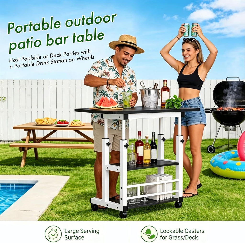 Adjustable Height Multi-Functional Garden Workbench, Heavy Duty Carbon Steel, 3-Tier Storage, 4 Lockable Casters, Mobile for Home, Office, Dorm & Garden