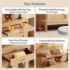 Solid Wood Frame Buddhist Altar Cabinet, Personal Shrine Altar Table with Storage Drawer, Chinese Cabinet Pedestal Offering Table Buddhist Prayer (Natural, 49.6" L * 23.6" W * 50" H in, Wood)