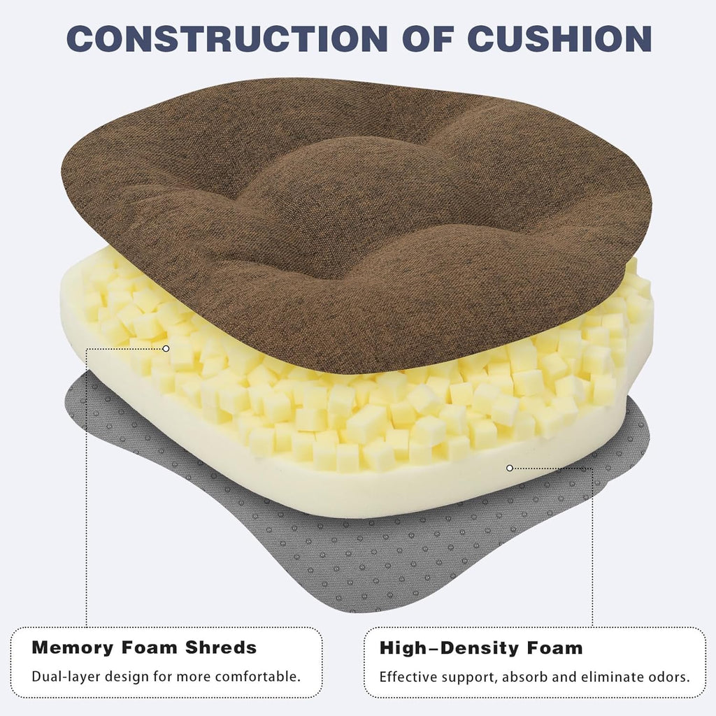 baibu Kitchen Chair Cushions Set of 2, Dual-Layer Patented Design Memory Foam Windsor Seat Pads, Dining Chair Cushions with Ties & Washable Cover, 17x 15.5 x 3.5in, 2 Pack, Brown