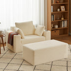54"W Oversized Chaise Lounge Chair Indoor, Boneless Chaise Lounge Couch, Convertible Comfy Reading Chairs, Corduroy Sleeper Chair Couches for Living Room, Compression Sofa with Ottoman, Beige