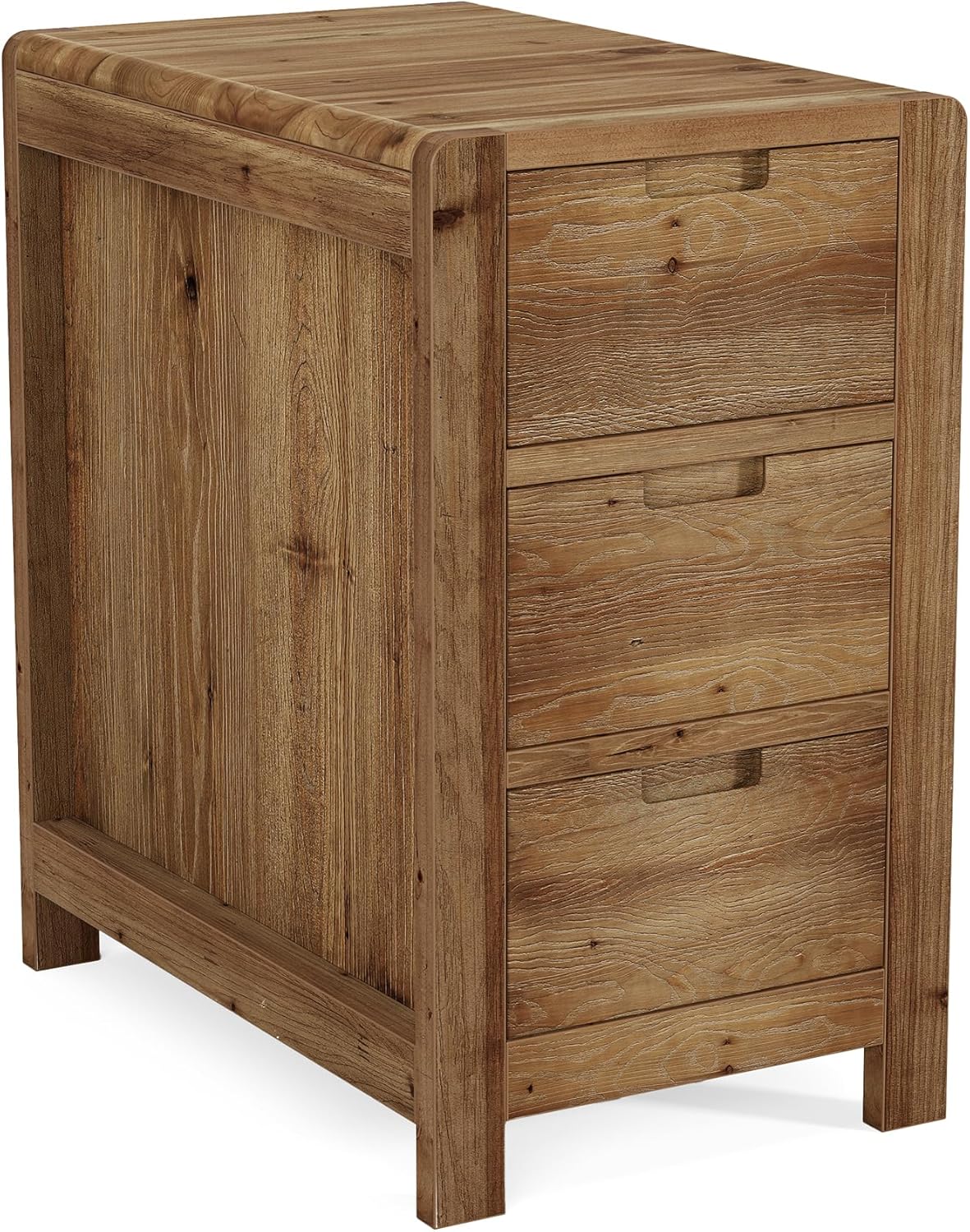 LITTLE TREE 3-Drawer Real Wood End Table, Narrow Side Table with Storage Drawers, Solid Wood Sofa Side Table for Living Room, Slim Nightstand Bedside Table for Bedroom, Natural Wood Color