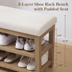Zihanhome 2 Tier Shoe Rack Bench with Cushion, Solid Wood Shoe Benches, Mid-Century Modern Shoe Storage Bench for Entryway, Hallway, Living Room, Closet, Front Door Entrance, (Beige, 39.4")