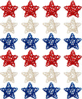 24Pcs 4th of July Rattan Stars Decoration Red White Blue Wicker Star Ornaments Patriotic Independence Day Home Decor for Vase Bowl Filler Table Centerpiece Party Decor DIY Craft
