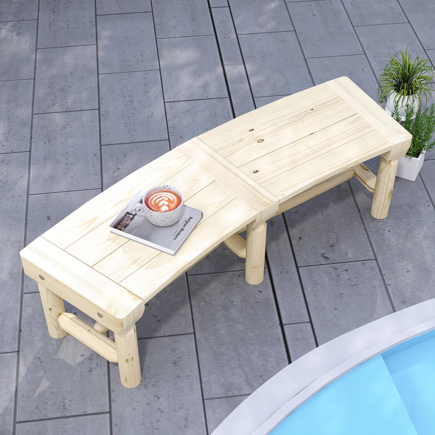 Tree Bench, Natural Wooden Semicircular Garden Bench Half Round Wrap Around Outdoor Park Bench with Wood Frame for Yard Patio Deck Lawn Backyard Seating